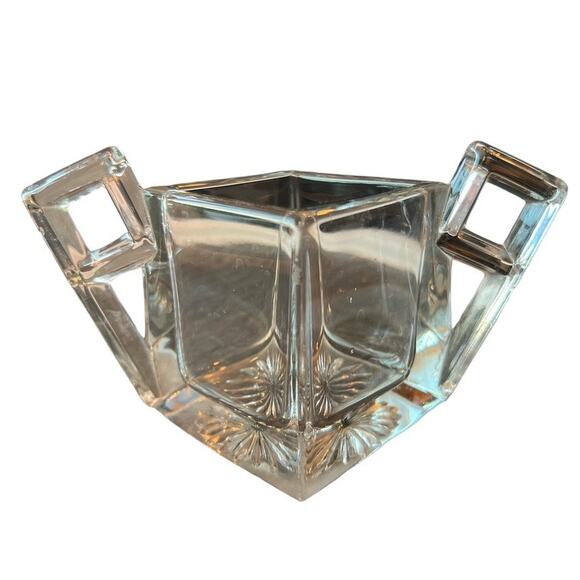 Heisey Clear Quatro Fine Crystal Open Sugar Bowl Vase Heavy Glass Square Handles - Picture 1 of 12